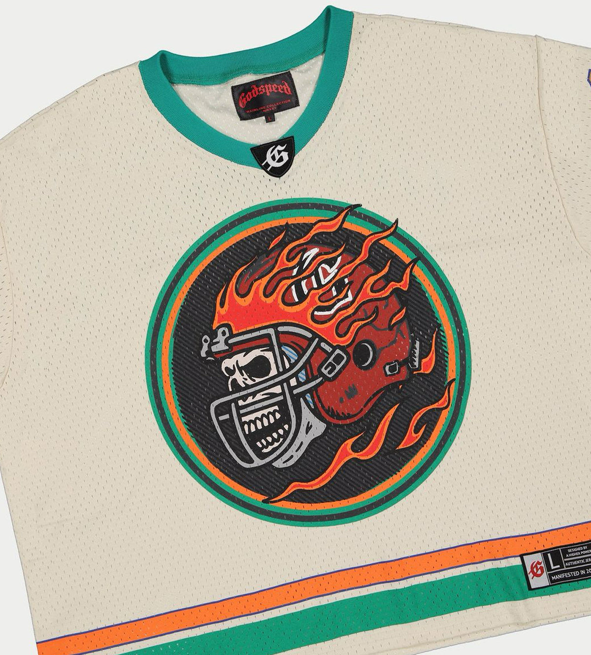 GodSpeed #13 Flame Skull V Neck Cropped Mesh Jersey